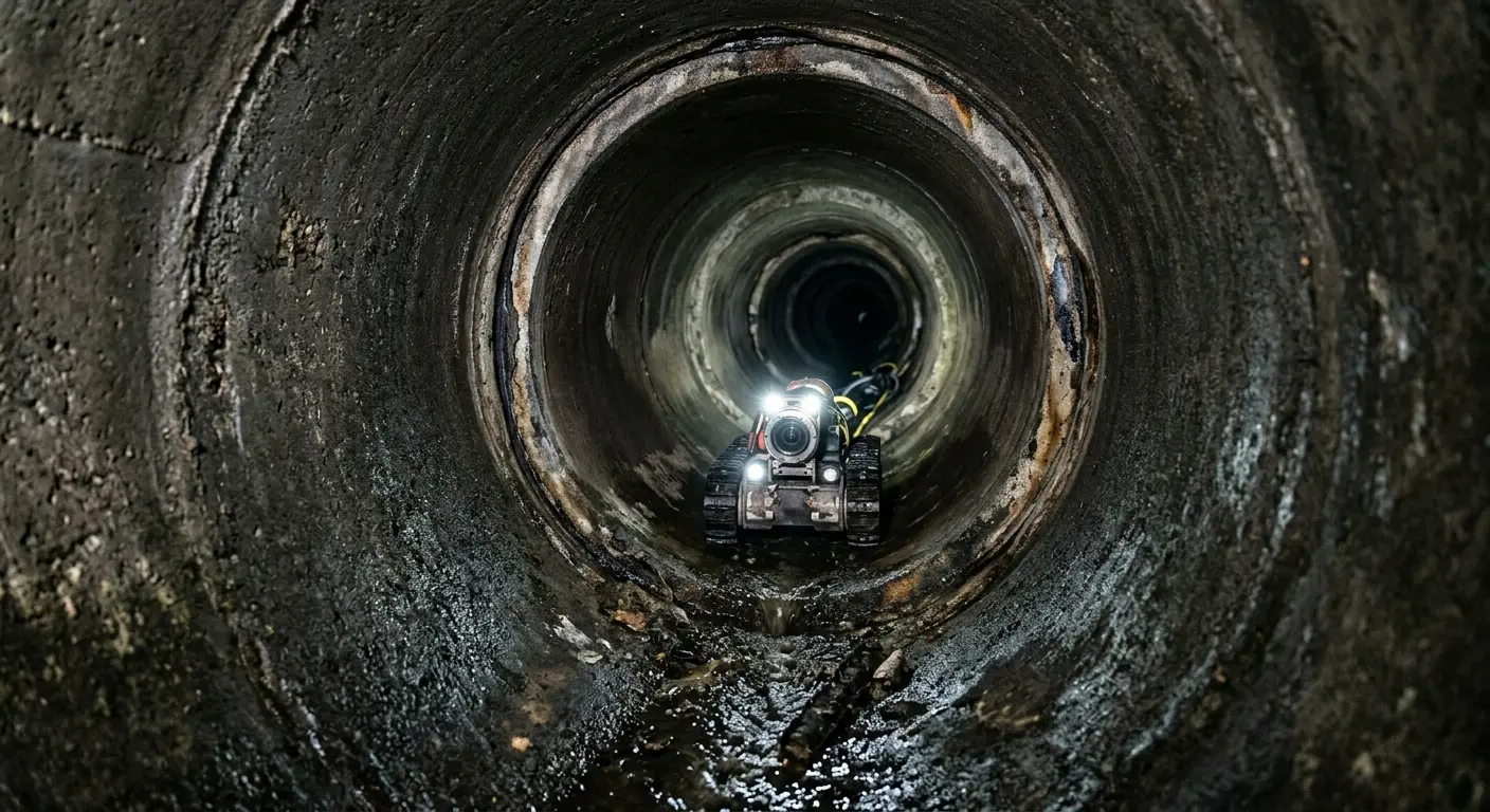 Robotic sewer camera inspecting pipe interior for Sewer Line Cleaning in Bethesda